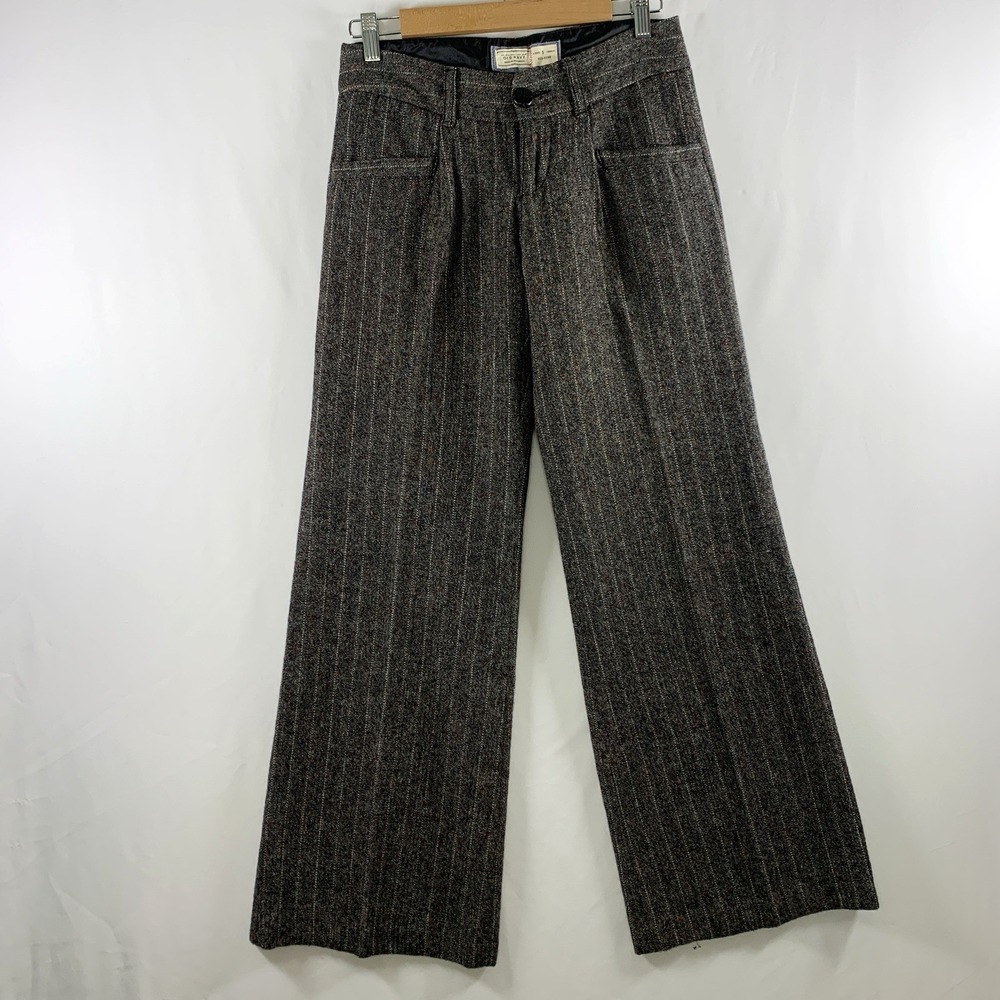 Womens Y2K Academia Wool Blend Pleated Wide Leg Trouser Pants Size 1 Mid-Rise